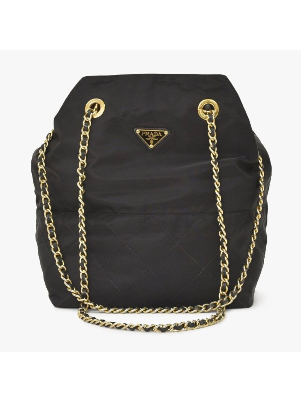 Prada Tote Bag Triangle Logo Nylon Black Gold